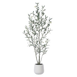 DR.Planzen Fake Plastic Olive Tree with Oval White Planter, Pre Potted Faux Greenry Plant With Encrypted branch and Artificial Fruits for Home Decor - 1 of 4