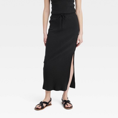 Women's Rib Knit Midi Skirt - Universal Thread™ Black M