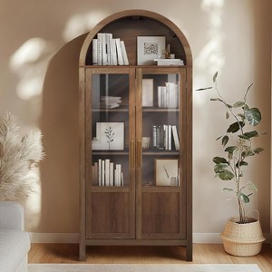 NEWLAYOUT 71" Tall Wooden Cabinet Arched Storage Cabinet with 2 Doors and Shelves for Living Room - 1 of 4