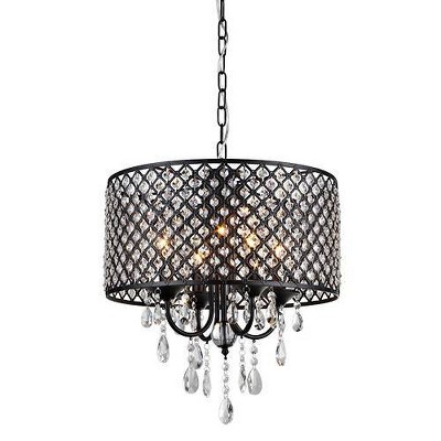 17" x 17" x 9" 4-Light Monet Chandelier Black - Warehouse Of Tiffany: Iron Mesh, Crystal Accents, ETL Listed
