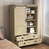 ORRD Tall Bedroom Armoire Wardrobe Closet Clothing Storage Cabinet with Hanging Rod Barn Door Drawers Open Shelves - 3 of 4