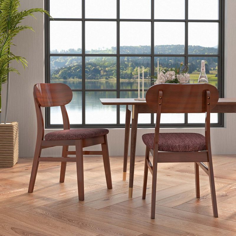 Costway Set of 2 Wooden Dining Chairs Mid-Century Upholstered Fabric Padded Seat Kitchen, 5 of 10