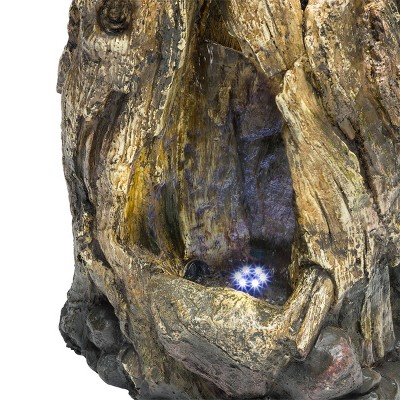 52" Taupe Resin Waterfall Tree Trunk Fountain with LED Lights