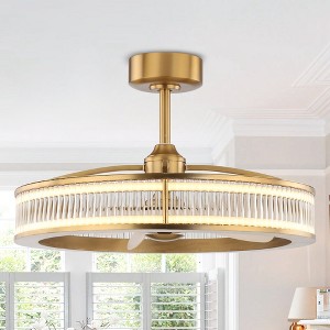 Perimost 29.1" Gold Modern Crystal LED Fandeliers with Remote and Lights - 1 of 4