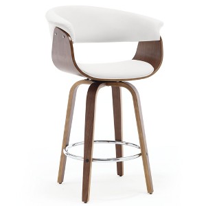 Bekrvio 26" Mid Century Modern Swivel Counter Height Bar Stools - PU Leather Upholstered with Back, Walnut Bent Wood Legs for Kitchen Island Dining - 1 of 4