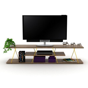 SEVOBAL TV Stands and Consoles Mid Century Modern TV Stand with Open Shelves and Metal Cords for Living Room, Walnut, 12"*56"*12" - 1 of 4