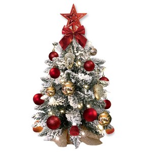 NAYSAYE 22IN Pre-Lit Mini Christmas Tree Red Tabletop Decoration with Ornaments for Home Office Apartment, Red, 6"*6"*21.65" - 1 of 4