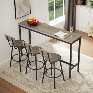 Hrinhom 4-Piece Long Bar Table Set with 3 PU Upholstered Bar Stools - 1 of 4