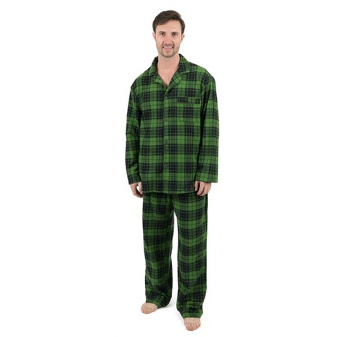 Leveret Mens Two Piece Flannel Pajamas Plaid Black And Green M