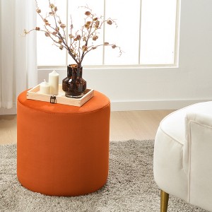 KINWELL Round Upholstered Pouf Ottoman Footrest - 1 of 4