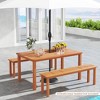 Tangkula Set of 3 Patio Dining Set Solid Wood Dining Table w/2 Benches 2" Umbrella Hole - 3 of 4
