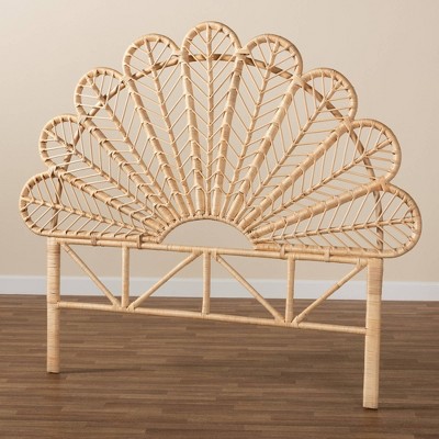 Natural Brown Rattan Queen Size Peacock Design Headboard