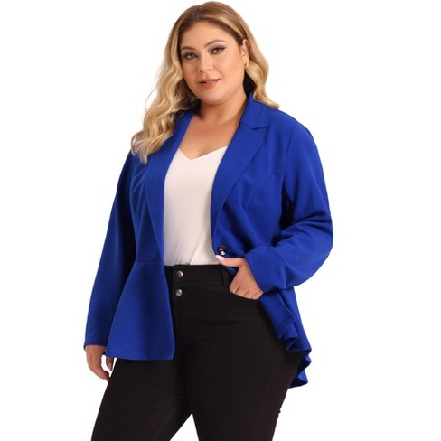 Agnes Orinda Women's Plus Size High-Low Hem Workwear Formal Peplum Blazers  Cobalt Blue 1X