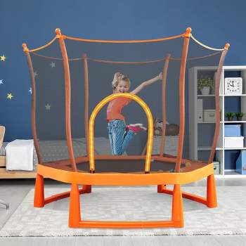 6 FT Toddlers Trampoline with Safety Enclosure Net and Ocean Balls, Orange - ModernLuxe