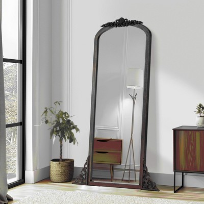 Lirago Arch Solid Wood Mirror Ornate Mirror Wall Mirror Retro Mirror with Carved Frame 64*21 Caramel