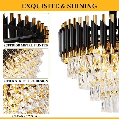 Luxurious 4-Tier Black and Gold Crystal Chandelier with 7 Lights
