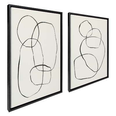 Set of 2 Black Framed Abstract Canvas Art Prints