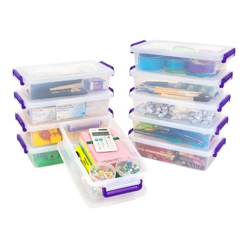 IRIS USA 10Pack 2.7Qt. Stackable Storage Bin with Secure Buckle-up Lid,  Clear/Violet