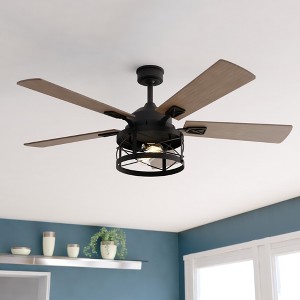VAXCEL Elburn Black Farmhouse Ceiling Fan with Caged Drum LED Light Kit and Remote - 1 of 4