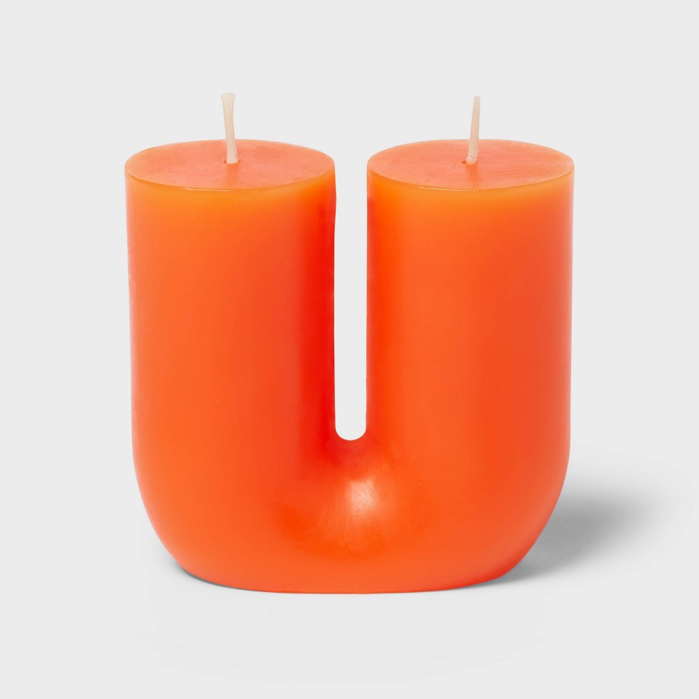 Photos - Figurine / Candlestick 2-Wick U Shaped Pillar Candle Dark Orange - Opalhouse™