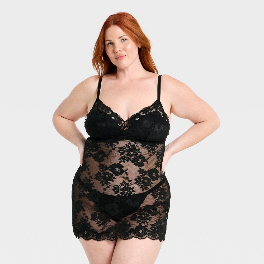 Women's Lace Lingerie Slip Dress - Auden™ Black 1X