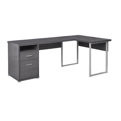 Monarch Specialties Computer Desk Home Office Corner Left Right Set-Up Storage Drawers  L Shape Metal Laminate Grey Contemporary Modern