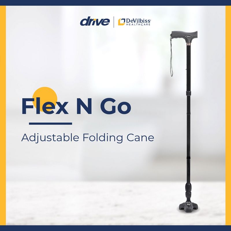 Drive Medical Flex N Go Adjustable Walking Cane with Ergonomic Handle, 3 Point Tip for Superior Balance, Collapsible for Travel, Ideal for Adults, 2 of 7