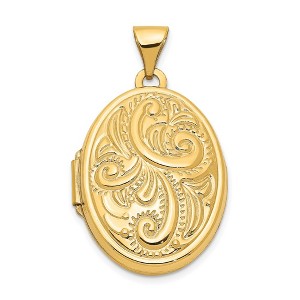 Black Bow Jewelry 14k Yellow Gold 21mm Domed Scroll Oval Locket - 1 of 4