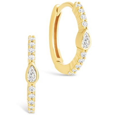 SHINE by Sterling Forever Sterling Silver Pear Cut Bezel Set Huggie Hoop Earrings