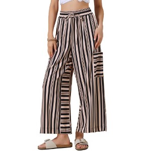 INSPIRE CHIC Women's Casual Striped Wide Legs Elastic Waist Pants - 1 of 4