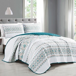 ESCA Decima 3 Piece Bedspread (reversible)Queen: 1 Bedspread 90 In.x90 and 2 shams 20 In.x26 In. - 1 of 4