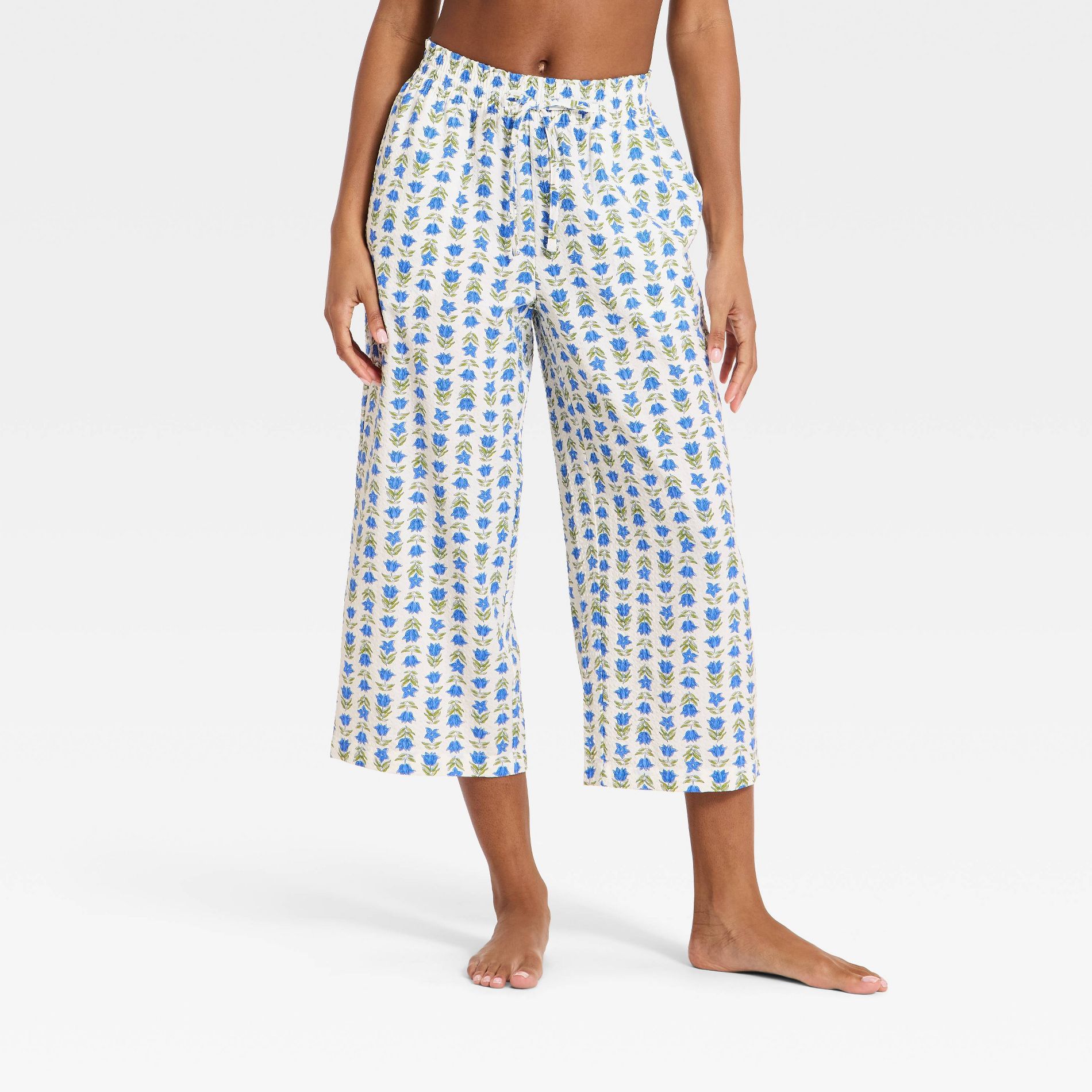 Women's Seersucker Wide Leg Cropped Pajama Pants - Auden™