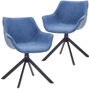 LeisureMod Markley Leather Dining Chair with 360-Degree Swivel Armchair and Powder-Coated Iron Legs Set of 2 - 1 of 4