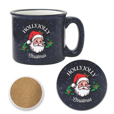 Courtside Market Holly Jolly-Red Santa 15 oz Cozy Mug & Coaster Set
