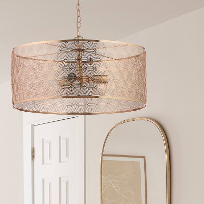 Elegant Polished Gold 25.5" Drum Chandelier with Geometric Cutouts