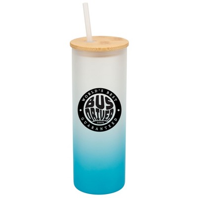 Elanze Designs World's Best Bus Driver School Wrap-Around Design 25 Ounce Frosted Gradient Glass On-The-Go Coffee Travel Skinny Tumbler Mug Cup,