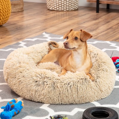 X-Large Brown Faux Fur Donut Calming Pet Bed
