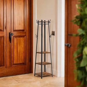 Industrial Style Coat Rack with 3 Shelves and Hooks - Stylish Entryway Storage Solution for Coats, Bags, and Accessories - 1 of 4