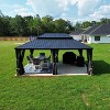 PURPLE LEAF Outdoor Gazebo Aluminum Frame Galvanized Steel Double Roof Patio Hardtop Gazebo with Curtains and Netting for Patio Lawn and Garden - 2 of 4