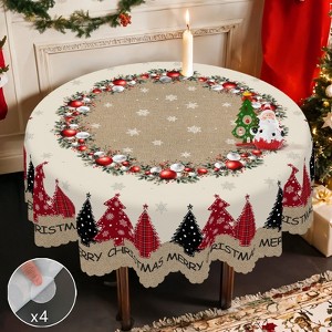 Christmas Wreath Tablecloth, Festive Holiday Dining Table Cover with Wreath Pattern, Dustproof Easy-Care Home Decor - 1 of 4