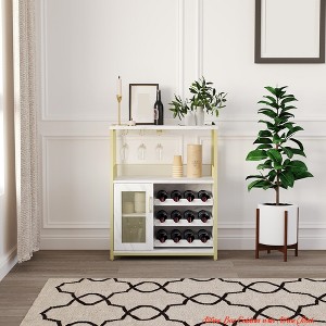 Living Room Wine Bar Rack Cabinet w/ Storage Space & Detachable Wine Rack, Coffee Bar w/ Glass Holder, 3-Tier Kitchen Buffet Cabinet - 1 of 4
