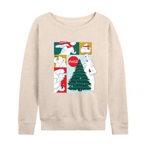 Women's - Coca-Cola - Christmas Tree Polar Bears Lightweight French Terry Wide Neck Long Sleeve Shirt - 1 of 4