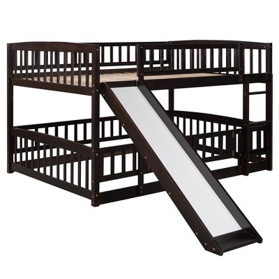 NicBex Bunk Bed with Slide,Low Loft Bed with Fence and Ladder for Toddler Kids Teens,White/Gray/Espresso