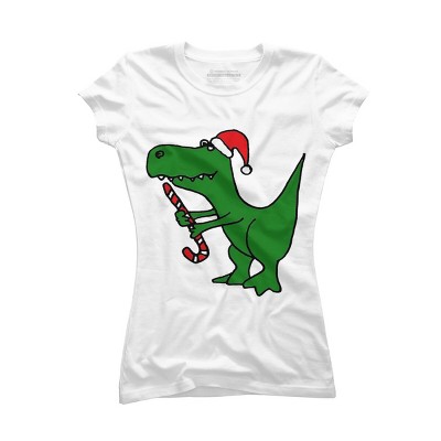 Junior's Design By Humans Funny Christmas Green T-rex Dinosaur By SmileToday T-Shirt