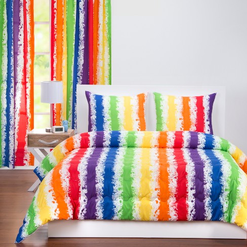 Brain Waves Rainbow Stripe Comforter, Rainbow Duvet Cover Twin Bed Size Chart