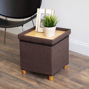 Foldable Storage Ottoman with Reversible Tray Cover Taupe - Humble Crew: Modern Upholstered Footstool, MDF Frame - 1 of 4