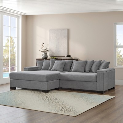 111" Luxury Corduroy Upholstered L-Shaped Sectional Sofa with Reversible Chaise Lounge and Arm Storage