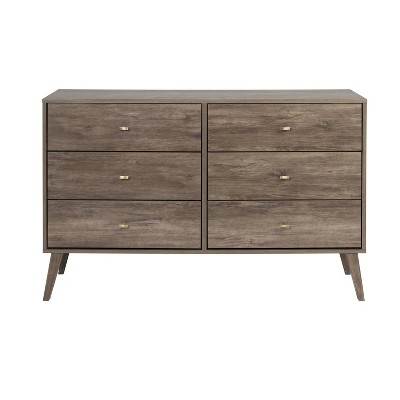 Mid-Century Modern Double Dresser in Drifted Gray with Extra Deep Drawers