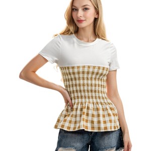 Anna-Kaci Women's Picnic Date Smocked Detail Peplum T-Shirt for Daily Wear - 1 of 4