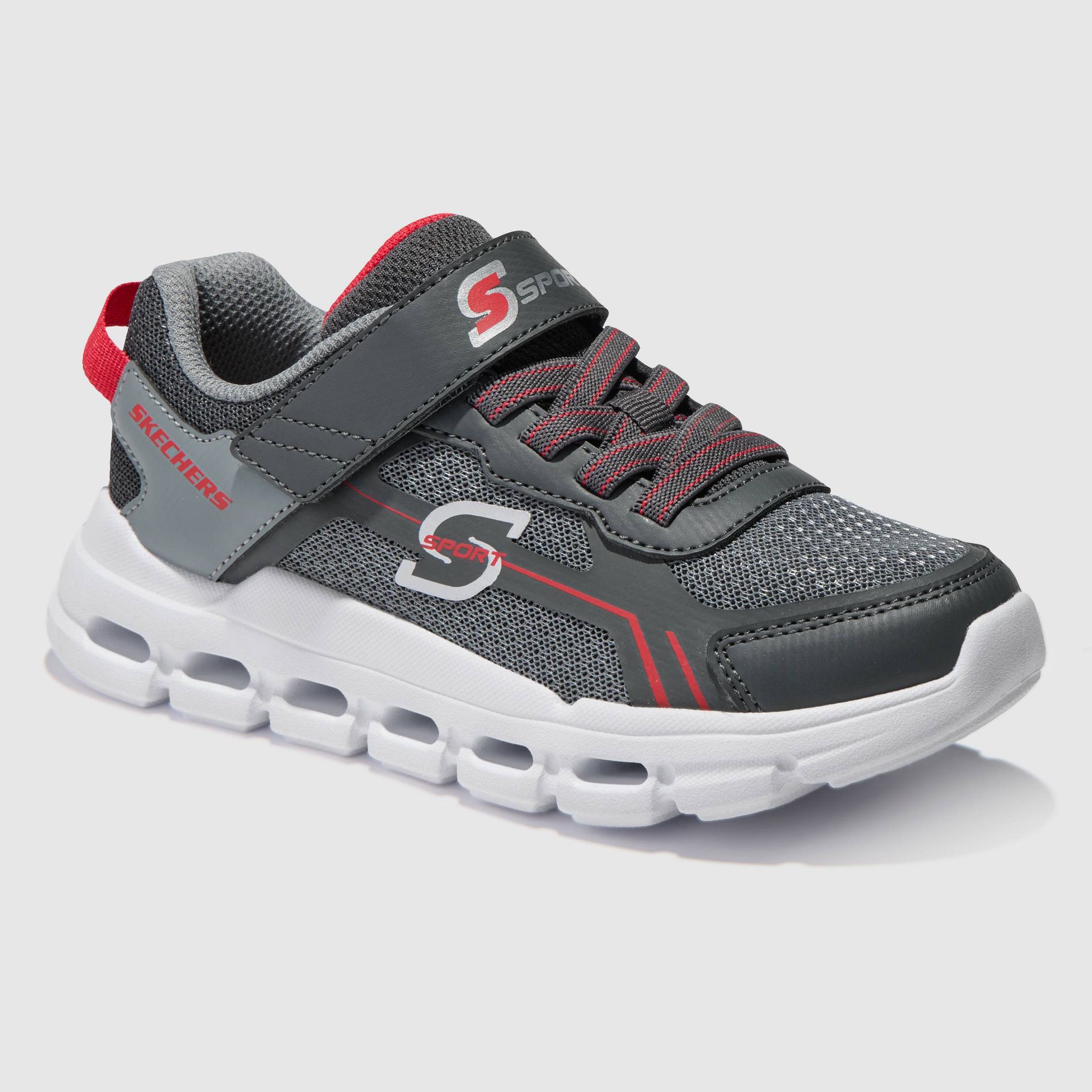 S Sport By Skechers Kids' Bolt Hook and Loop Sneakers - Charcoal Gray/Red